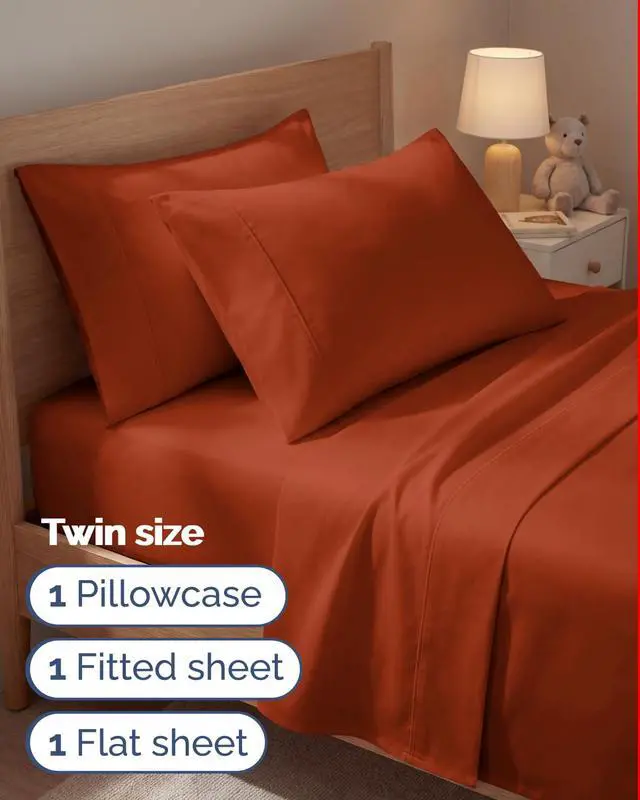 Alt view image 3 of 7 - Twin 4 Piece Sheet Set - Comfy Breathable & Cooling - Ultra-Soft Hotel Luxury Bedding Set with 8-16 Inch Deep Pockets - 1 Flat & 1 Fitted Sheet & 2 Pillowcases - Wrinkle Free & Easy Care - Terracotta