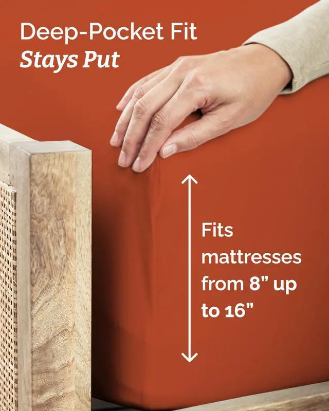 Alt view image 4 of 7 - Twin 4 Piece Sheet Set - Comfy Breathable & Cooling - Ultra-Soft Hotel Luxury Bedding Set with 8-16 Inch Deep Pockets - 1 Flat & 1 Fitted Sheet & 2 Pillowcases - Wrinkle Free & Easy Care - Terracotta