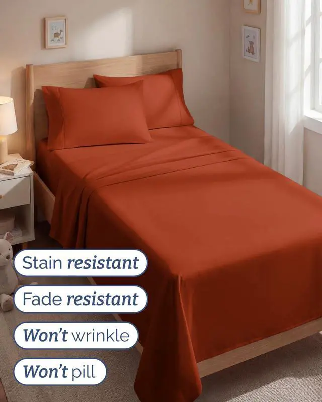 Alt view image 5 of 7 - Twin 4 Piece Sheet Set - Comfy Breathable & Cooling - Ultra-Soft Hotel Luxury Bedding Set with 8-16 Inch Deep Pockets - 1 Flat & 1 Fitted Sheet & 2 Pillowcases - Wrinkle Free & Easy Care - Terracotta
