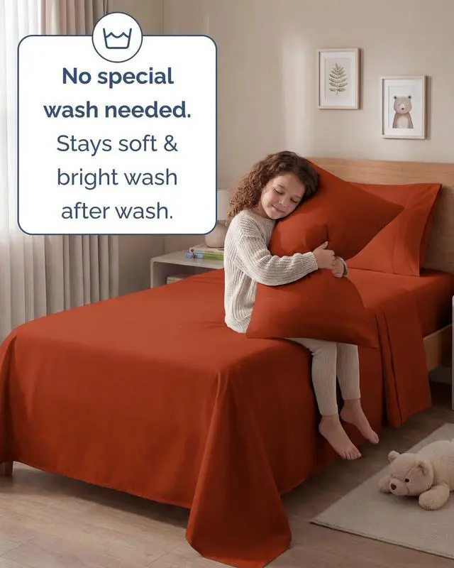 Alt view image 6 of 7 - Twin 4 Piece Sheet Set - Comfy Breathable & Cooling - Ultra-Soft Hotel Luxury Bedding Set with 8-16 Inch Deep Pockets - 1 Flat & 1 Fitted Sheet & 2 Pillowcases - Wrinkle Free & Easy Care - Terracotta