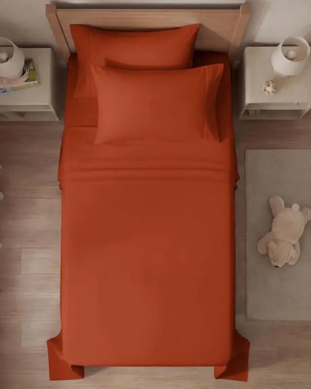 Alt view image 7 of 7 - Twin 4 Piece Sheet Set - Comfy Breathable & Cooling - Ultra-Soft Hotel Luxury Bedding Set with 8-16 Inch Deep Pockets - 1 Flat & 1 Fitted Sheet & 2 Pillowcases - Wrinkle Free & Easy Care - Terracotta