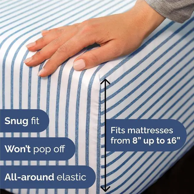 Alt view image 3 of 7 - Split King 7 Piece Sheet Set - Comfy Breathable & Cooling - Soft Hotel Luxury Bedding Set w/ 8-16 Inch Deep Pockets - 1 Flat & 2 Fitted Sheet & 4 Pillowcases - Cozy and Wrinkle Free - Blue Stripes 2