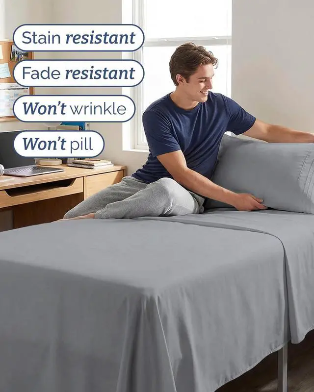 Alt view image 5 of 7 - Twin XL 4 Piece Sheet Set - Comfy Breathable & Cooling - Ultra Soft Hotel Luxury Bedding Set w/ 8-16 Inch Deep Pockets - 1 Flat & 1 Fitted Sheet & 2 Pillowcases - Wrinkle Free & Easy Care - Steel Blue