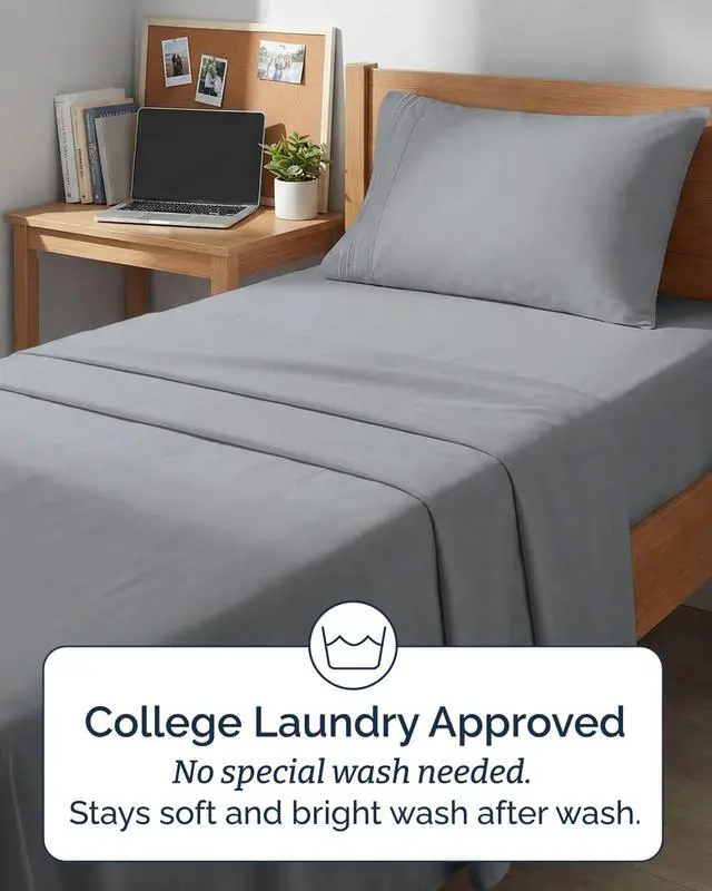 Alt view image 6 of 7 - Twin XL 4 Piece Sheet Set - Comfy Breathable & Cooling - Ultra Soft Hotel Luxury Bedding Set w/ 8-16 Inch Deep Pockets - 1 Flat & 1 Fitted Sheet & 2 Pillowcases - Wrinkle Free & Easy Care - Steel Blue