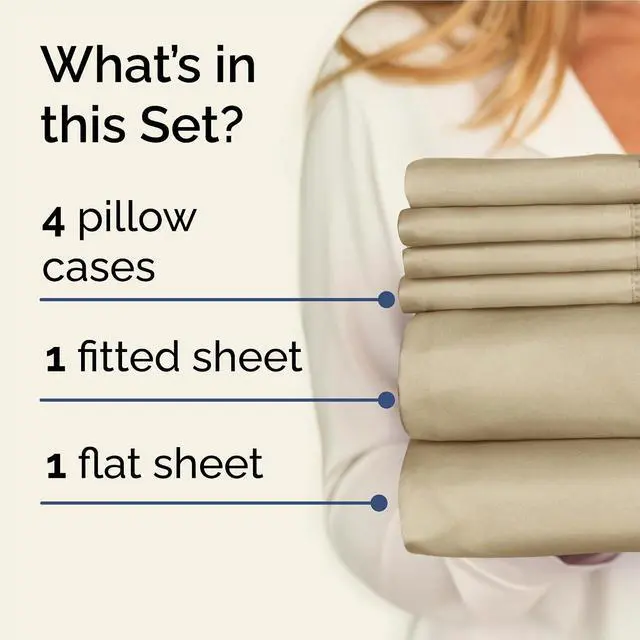 Alt view image 2 of 7 - Full 6 Piece Sheet Set - Comfy Breathable & Cooling - Ultra Soft Hotel Luxury Bedding Set with 8-16 Inch Deep Pockets - 1 Flat & 1 Fitted Sheet & 4 Pillowcases - Cozy, Wrinkle Free & Easy Care - Beige