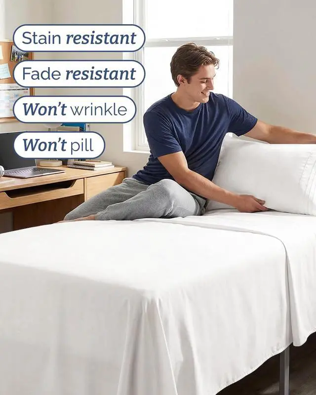 Alt view image 5 of 7 - Twin XL 4 Piece Sheet Set - Comfy Breathable & Cooling - Soft Hotel Luxury Bedding Set with 8-16 Inch Deep Pockets - 1 Flat & 1 Fitted Sheet & 2 Pillowcases - Wrinkle Free & Easy Care - Antique White