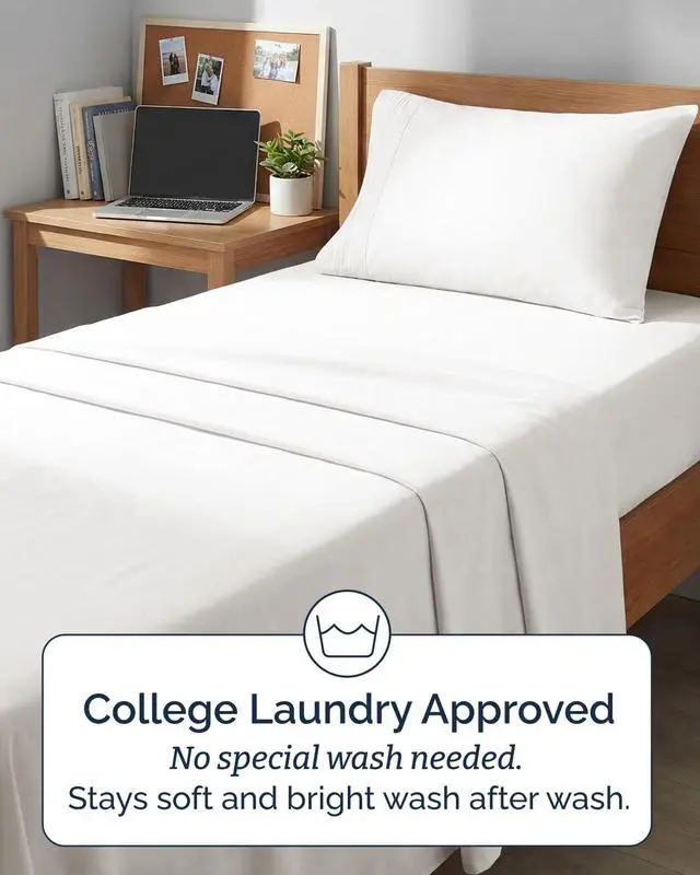 Alt view image 6 of 7 - Twin XL 4 Piece Sheet Set - Comfy Breathable & Cooling - Soft Hotel Luxury Bedding Set with 8-16 Inch Deep Pockets - 1 Flat & 1 Fitted Sheet & 2 Pillowcases - Wrinkle Free & Easy Care - Antique White