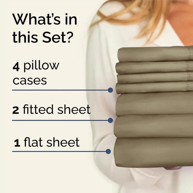 Alt view image 2 of 7 - Split King 7 Piece Sheet Set - Comfy Breathable & Cooling - Ultra-Soft Hotel Luxury Bedding Set w/ 8-16 Inch Deep Pockets - 1 Flat & 2 Fitted Sheet & 4 Pillowcases - Wrinkle Free & Easy Care - Khaki