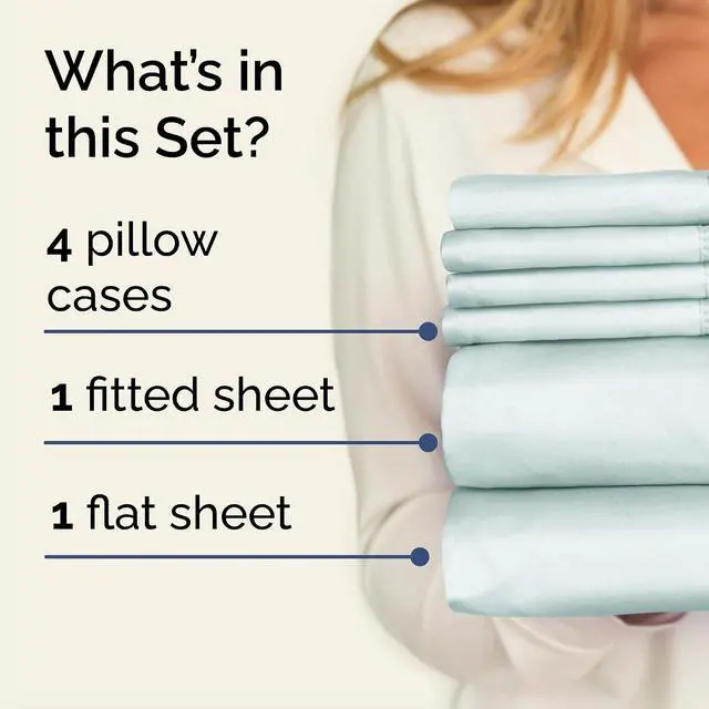Alt view image 2 of 7 - Cal King 6 Piece Sheet Set - Comfy Breathable & Cooling - Ultra-Soft Hotel Luxury Bedding Set w/ 8-16 Inch Deep Pockets - 1 Flat & 1 Fitted Sheet & 4 Pillowcases - Wrinkle Free & Easy Care - Ice Blue