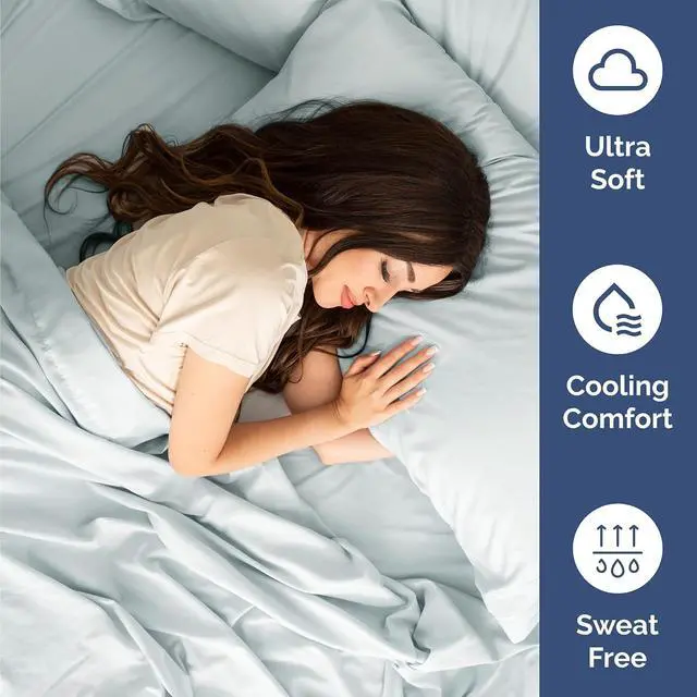 Alt view image 4 of 7 - Cal King 6 Piece Sheet Set - Comfy Breathable & Cooling - Ultra-Soft Hotel Luxury Bedding Set w/ 8-16 Inch Deep Pockets - 1 Flat & 1 Fitted Sheet & 4 Pillowcases - Wrinkle Free & Easy Care - Ice Blue