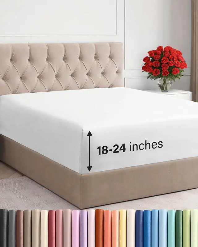 Main image of Extra Deep Full Fitted Sheet - Hotel Luxury Single Fitted Sheet Only - Easily Fits 18 inch to 24 inch Mattress - Ultra Soft, Wrinkle Free w/Extra Deep Pockets - Easy-Care, Breathable & Comfy - White