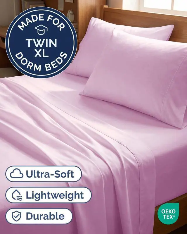 Alt view image 2 of 7 - Twin XL 4 Piece Sheet Set - Comfy Breathable & Cooling - Ultra Soft Hotel Luxury Bedding Set w/ 8-16 Inch Deep Pockets - 1 Flat & 1 Fitted Sheet & 2 Pillowcases - Wrinkle Free & Easy Care - Light Pink