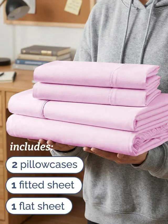 Alt view image 3 of 7 - Twin XL 4 Piece Sheet Set - Comfy Breathable & Cooling - Ultra Soft Hotel Luxury Bedding Set w/ 8-16 Inch Deep Pockets - 1 Flat & 1 Fitted Sheet & 2 Pillowcases - Wrinkle Free & Easy Care - Light Pink