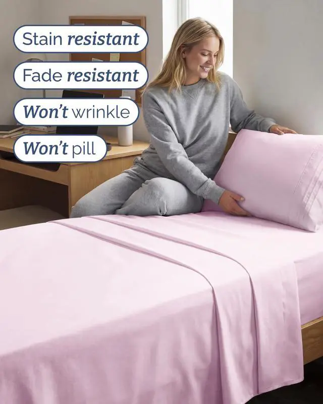 Alt view image 5 of 7 - Twin XL 4 Piece Sheet Set - Comfy Breathable & Cooling - Ultra Soft Hotel Luxury Bedding Set w/ 8-16 Inch Deep Pockets - 1 Flat & 1 Fitted Sheet & 2 Pillowcases - Wrinkle Free & Easy Care - Light Pink