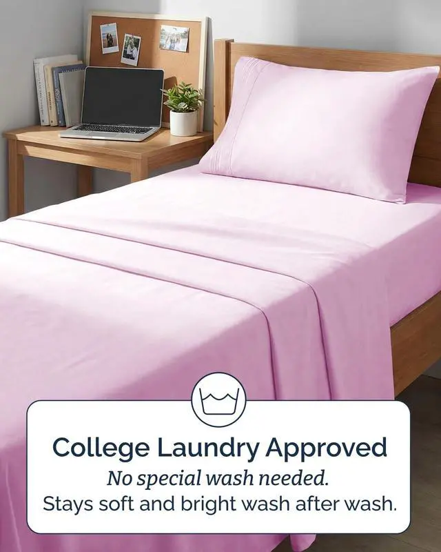 Alt view image 6 of 7 - Twin XL 4 Piece Sheet Set - Comfy Breathable & Cooling - Ultra Soft Hotel Luxury Bedding Set w/ 8-16 Inch Deep Pockets - 1 Flat & 1 Fitted Sheet & 2 Pillowcases - Wrinkle Free & Easy Care - Light Pink
