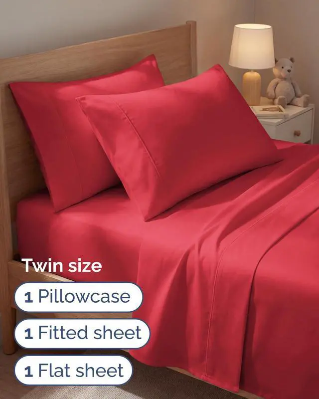 Alt view image 3 of 7 - Twin 4 Piece Sheet Set - Comfy Breathable & Cooling - Ultra Soft Hotel Luxury Bedding Set with 8-16 Inch Deep Pockets - 1 Flat & 1 Fitted Sheet & 2 Pillowcases - Cozy, Wrinkle Free & Easy Care - Red