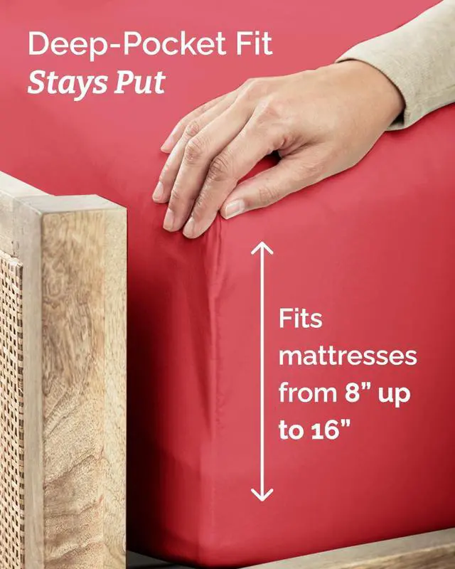 Alt view image 4 of 7 - Twin 4 Piece Sheet Set - Comfy Breathable & Cooling - Ultra Soft Hotel Luxury Bedding Set with 8-16 Inch Deep Pockets - 1 Flat & 1 Fitted Sheet & 2 Pillowcases - Cozy, Wrinkle Free & Easy Care - Red