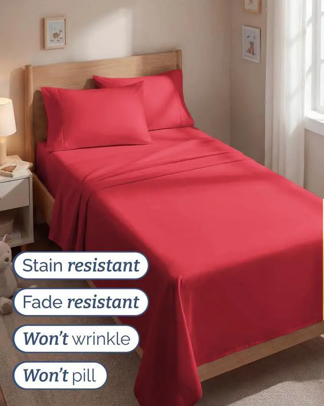 Alt view image 5 of 7 - Twin 4 Piece Sheet Set - Comfy Breathable & Cooling - Ultra Soft Hotel Luxury Bedding Set with 8-16 Inch Deep Pockets - 1 Flat & 1 Fitted Sheet & 2 Pillowcases - Cozy, Wrinkle Free & Easy Care - Red