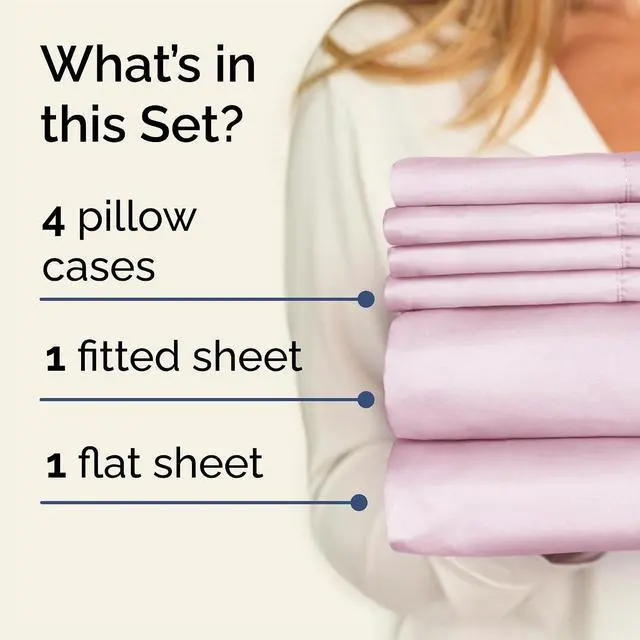 Alt view image 2 of 7 - Queen 6 Piece Sheet Set - Comfy Breathable & Cooling - Ultra-Soft Hotel Luxury Bedding Set w/ 8-16 Inch Deep Pockets - 1 Flat & 1 Fitted Sheet & 4 Pillowcases - Wrinkle Free & Easy Care - Light Pink