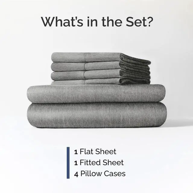 Alt view image 2 of 7 - King 6 Piece Sheet Set - Comfy Breathable & Cooling - Soft Hotel Luxury Bedding Set with 8-16 Inch Deep Pockets - 1 Flat & 1 Fitted Sheet & 4 Pillowcases - Wrinkle Free & Easy Care - Heathered Grey
