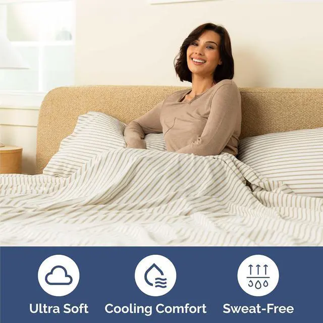 Alt view image 4 of 7 - Full 6 Piece Sheet Set - Comfy Breathable & Cooling - Soft Hotel Luxury Bedding Set with 8-16 Inch Deep Pockets - 1 Flat & 1 Fitted Sheet & 4 Pillowcases - Wrinkle Free & Easy Care - Beige Stripes 2