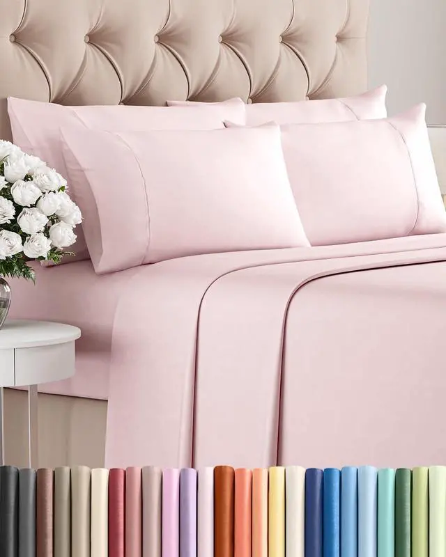 Main image of Cal King 6 Piece Sheet Set - Comfy Breathable & Cooling - Soft Hotel Luxury Bedding Set with 8-16 Inch Deep Pockets - 1 Flat & 1 Fitted Sheet & 4 Pillowcases - Wrinkle Free & Easy Care - Lavender Pink