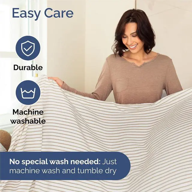 Alt view image 6 of 7 - Full 6 Piece Sheet Set - Comfy Breathable & Cooling - Soft Hotel Luxury Bedding Set with 8-16 Inch Deep Pockets - 1 Flat & 1 Fitted Sheet & 4 Pillowcases - Wrinkle Free & Easy Care - Beige Stripes 2