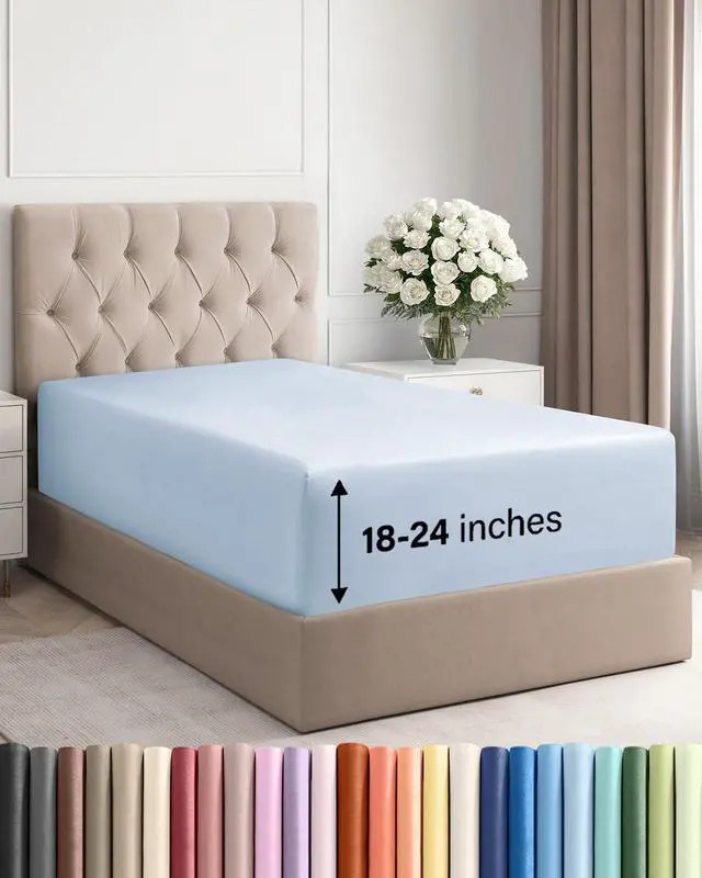 Main image of Extra Deep Twin XL Fitted Sheet - College Dorm Bed Single Fitted Sheet Only w/Extra Deep Pockets - Ultra-Soft & Breathable - Easily Fits 18 to 24 inch Mattress - Wrinkle & Fade Resistant - Sky Blue