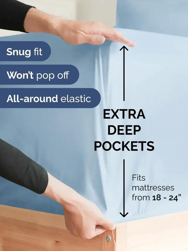 Alt view image 2 of 7 - Extra Deep Twin XL Fitted Sheet - College Dorm Bed Single Fitted Sheet Only w/Extra Deep Pockets - Ultra-Soft & Breathable - Easily Fits 18 to 24 inch Mattress - Wrinkle & Fade Resistant - Sky Blue