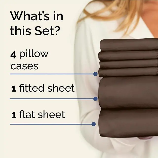 Alt view image 2 of 7 - Full 6 Piece Sheet Set - Comfy Breathable & Cooling - Ultra Soft Hotel Luxury Bedding Set with 8-16 Inch Deep Pockets - 1 Flat & 1 Fitted Sheet & 4 Pillowcases - Cozy, Wrinkle Free & Easy Care - Brown
