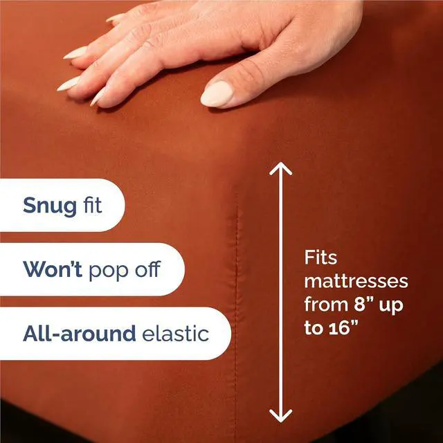 Alt view image 3 of 7 - Full 6 Piece Sheet Set - Comfy Breathable & Cooling - Ultra-Soft Hotel Luxury Bedding Set with 8-16 Inch Deep Pockets - 1 Flat & 1 Fitted Sheet & 4 Pillowcases - Wrinkle Free & Easy Care - Terracotta