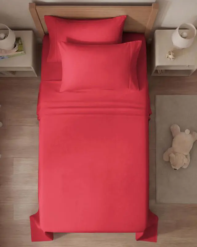 Alt view image 7 of 7 - Twin 4 Piece Sheet Set - Comfy Breathable & Cooling - Ultra Soft Hotel Luxury Bedding Set with 8-16 Inch Deep Pockets - 1 Flat & 1 Fitted Sheet & 2 Pillowcases - Cozy, Wrinkle Free & Easy Care - Red