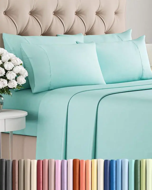 Main image of Cal King 6 Piece Sheet Set - Comfy Breathable & Cooling - Ultra-Soft Hotel Luxury Bedding Set w/ 8-16 Inch Deep Pockets - 1 Flat & 1 Fitted Sheet & 4 Pillowcases - Wrinkle Free & Easy Care - Spa Blue