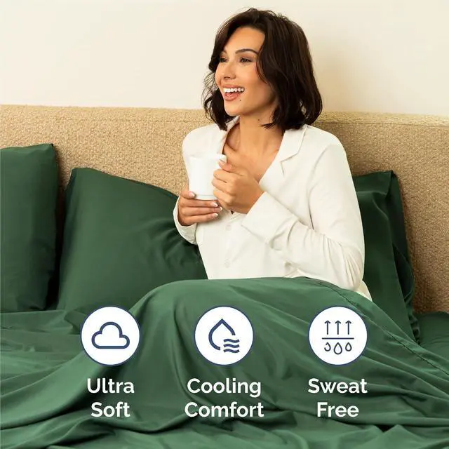 Alt view image 4 of 7 - Split King 7 Piece Sheet Set - Comfy Breathable & Cooling - Ultra Soft Hotel Luxury Bedding Set w/ 8-16 Inch Deep Pockets - 1 Flat & 2 Fitted Sheet & 4 Pillowcases - Wrinkle Free & Easy Care - Emerald