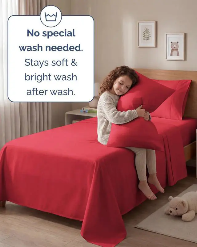 Alt view image 6 of 7 - Twin 4 Piece Sheet Set - Comfy Breathable & Cooling - Ultra Soft Hotel Luxury Bedding Set with 8-16 Inch Deep Pockets - 1 Flat & 1 Fitted Sheet & 2 Pillowcases - Cozy, Wrinkle Free & Easy Care - Red