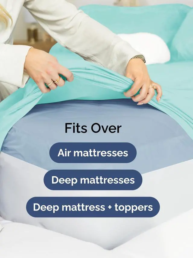 Alt view image 6 of 7 - Extra Deep Twin Fitted Sheet - Hotel Luxury Single Fitted Sheet Only - Easily Fits 18 inch to 24 inch Mattress - Ultra Soft, Wrinkle & Fade Free w/Extra Deep Pockets - Breathable & Comfy - Spa Blue