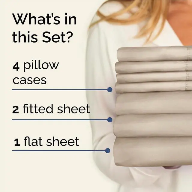 Alt view image 2 of 7 - Split King 7 Piece Sheet Set - Comfy Breathable & Cooling - Ultra-Soft Hotel Luxury Bedding Set w/ 8-16 Inch Deep Pockets - 1 Flat & 2 Fitted Sheet & 4 Pillowcases - Wrinkle Free & Easy Care - Wheat