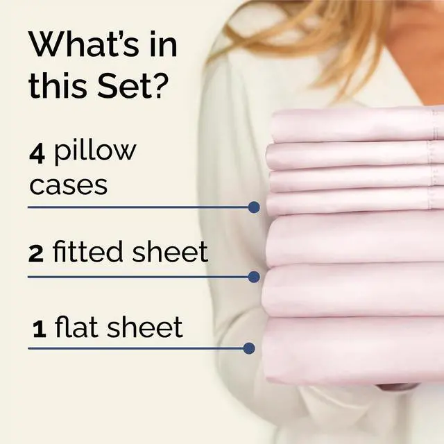 Alt view image 2 of 7 - Split King 7 Piece Sheet Set - Comfy Breathable & Cooling - Soft Hotel Luxury Bedding Set w/ 8-16 Inch Deep Pockets - 1 Flat & 2 Fitted Sheet & 4 Pillowcases - Wrinkle Free & Easy Care - Lavender Pink