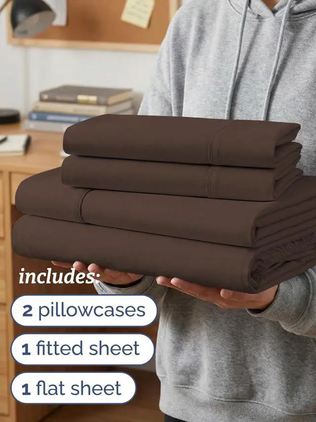 Alt view image 3 of 7 - Twin XL 4 Piece Sheet Set - Comfy Breathable & Cooling - Ultra Soft Hotel Luxury Bedding Set w/ 8-16 Inch Deep Pockets - 1 Flat & 1 Fitted Sheet & 2 Pillowcases - Wrinkle Free and Easy Care - Brown
