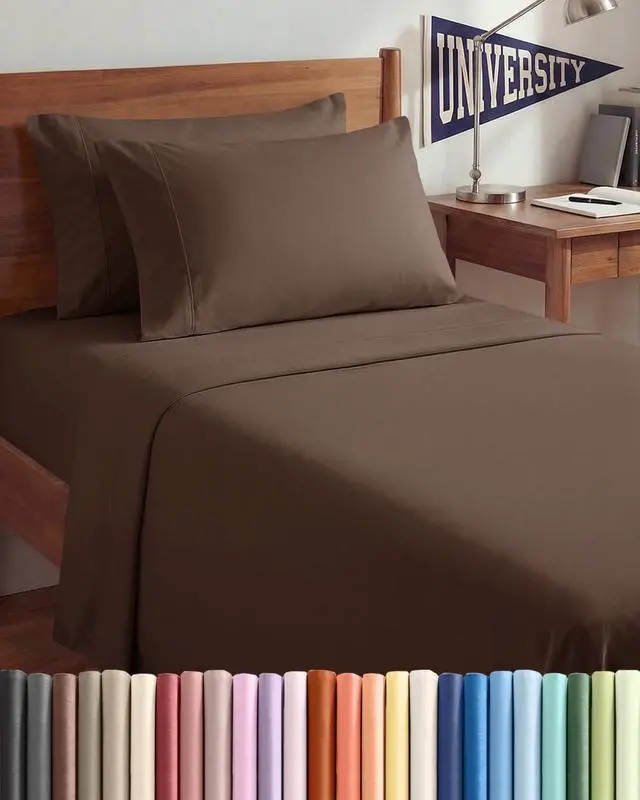 Main image of Twin XL 4 Piece Sheet Set - Comfy Breathable & Cooling - Ultra Soft Hotel Luxury Bedding Set w/ 8-16 Inch Deep Pockets - 1 Flat & 1 Fitted Sheet & 2 Pillowcases - Wrinkle Free and Easy Care - Brown