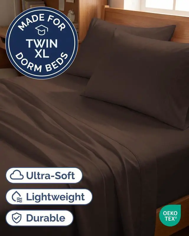Alt view image 2 of 7 - Twin XL 4 Piece Sheet Set - Comfy Breathable & Cooling - Ultra Soft Hotel Luxury Bedding Set w/ 8-16 Inch Deep Pockets - 1 Flat & 1 Fitted Sheet & 2 Pillowcases - Wrinkle Free and Easy Care - Brown