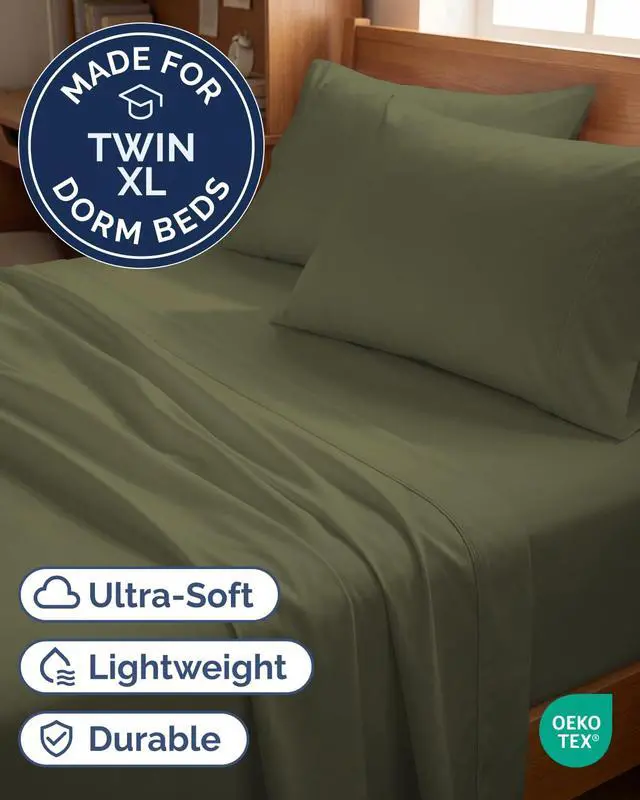Alt view image 2 of 7 - Twin XL 4 Piece Sheet Set - Comfy Breathable & Cooling - Ultra Soft Hotel Luxury Bedding Set w/ 8-16 Inch Deep Pockets - 1 Flat & 1 Fitted Sheet & 2 Pillowcases - Wrinkle Free & Easy Care - Sage Green
