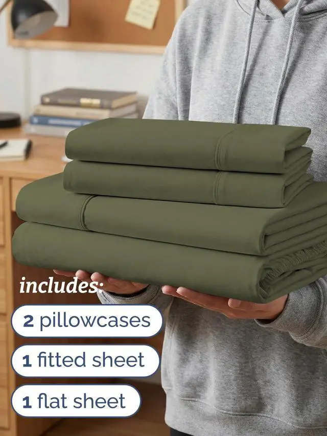 Alt view image 3 of 7 - Twin XL 4 Piece Sheet Set - Comfy Breathable & Cooling - Ultra Soft Hotel Luxury Bedding Set w/ 8-16 Inch Deep Pockets - 1 Flat & 1 Fitted Sheet & 2 Pillowcases - Wrinkle Free & Easy Care - Sage Green