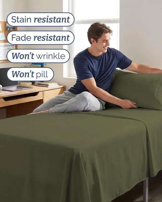 Alt view image 5 of 7 - Twin XL 4 Piece Sheet Set - Comfy Breathable & Cooling - Ultra Soft Hotel Luxury Bedding Set w/ 8-16 Inch Deep Pockets - 1 Flat & 1 Fitted Sheet & 2 Pillowcases - Wrinkle Free & Easy Care - Sage Green