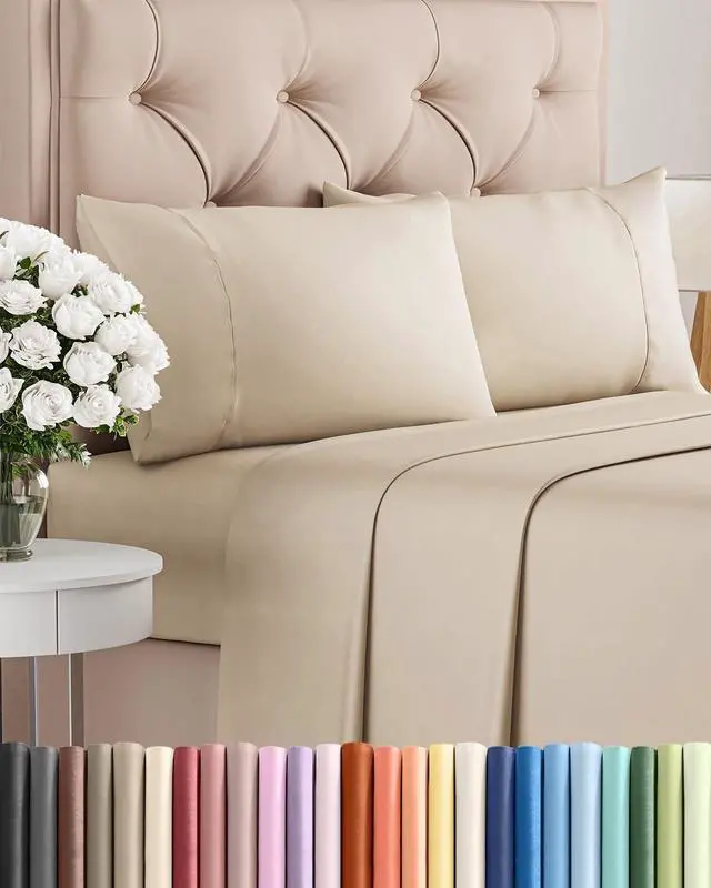 Main image of Twin 4 Piece Sheet Set - Comfy Breathable & Cooling - Ultra Soft Hotel Luxury Bedding Set with 8-16 Inch Deep Pockets - 1 Flat & 1 Fitted Sheet & 2 Pillowcases - Cozy, Wrinkle Free & Easy Care - Wheat