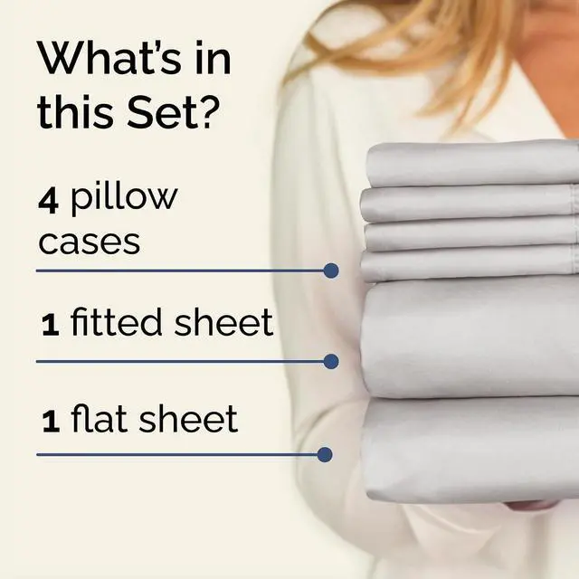 Alt view image 2 of 7 - Queen 6 Piece Sheet Set - Comfy Breathable & Cooling - Ultra-Soft Hotel Luxury Bedding Set w/ 8-16 Inch Deep Pockets - 1 Flat & 1 Fitted Sheet & 4 Pillowcases - Wrinkle Free & Easy Care - French Grey