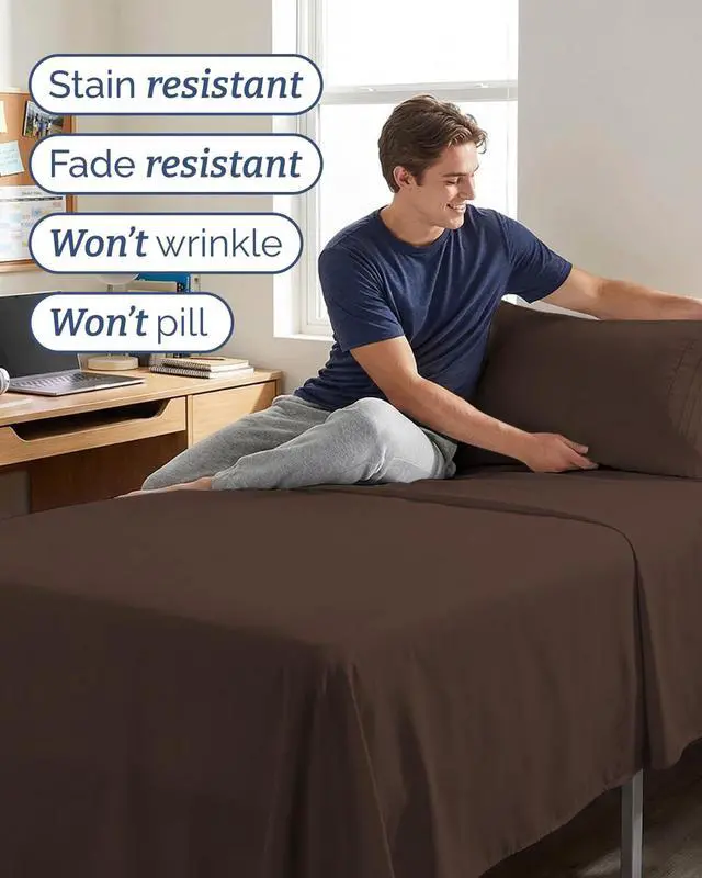 Alt view image 5 of 7 - Twin XL 4 Piece Sheet Set - Comfy Breathable & Cooling - Ultra Soft Hotel Luxury Bedding Set w/ 8-16 Inch Deep Pockets - 1 Flat & 1 Fitted Sheet & 2 Pillowcases - Wrinkle Free and Easy Care - Brown