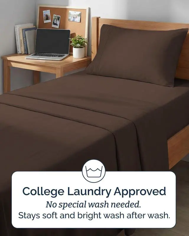 Alt view image 6 of 7 - Twin XL 4 Piece Sheet Set - Comfy Breathable & Cooling - Ultra Soft Hotel Luxury Bedding Set w/ 8-16 Inch Deep Pockets - 1 Flat & 1 Fitted Sheet & 2 Pillowcases - Wrinkle Free and Easy Care - Brown