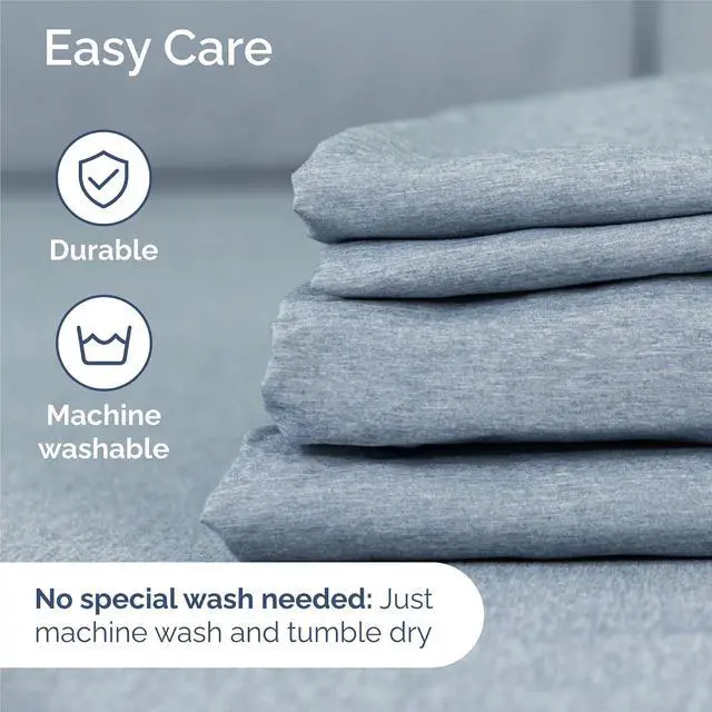 Alt view image 6 of 7 - Split King 7 Piece Sheet Set - Comfy Breathable & Cooling - Soft Hotel Luxury Bedding Set w/ 8-16 Inch Deep Pockets - 1 Flat & 2 Fitted Sheet & 4 Pillowcases - Cozy and Wrinkle Free - Heathered Blue