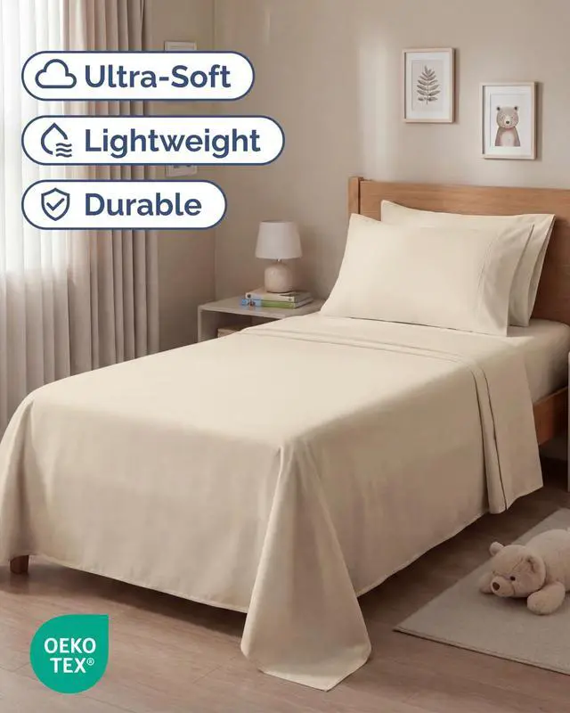 Alt view image 2 of 7 - Twin 4 Piece Sheet Set - Comfy Breathable & Cooling - Ultra Soft Hotel Luxury Bedding Set with 8-16 Inch Deep Pockets - 1 Flat & 1 Fitted Sheet & 2 Pillowcases - Cozy, Wrinkle Free & Easy Care - Wheat